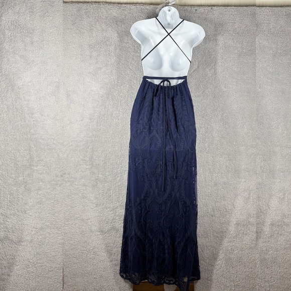 Hello Molly East Atlanta Lace Maxi Wrap Dress Size XS Navy Blue V Neck Backless - Picture 8 of 8
